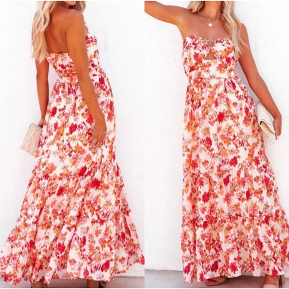 1 LEFT! Floral Strapless Maxi Dress - Picture 4 of 5